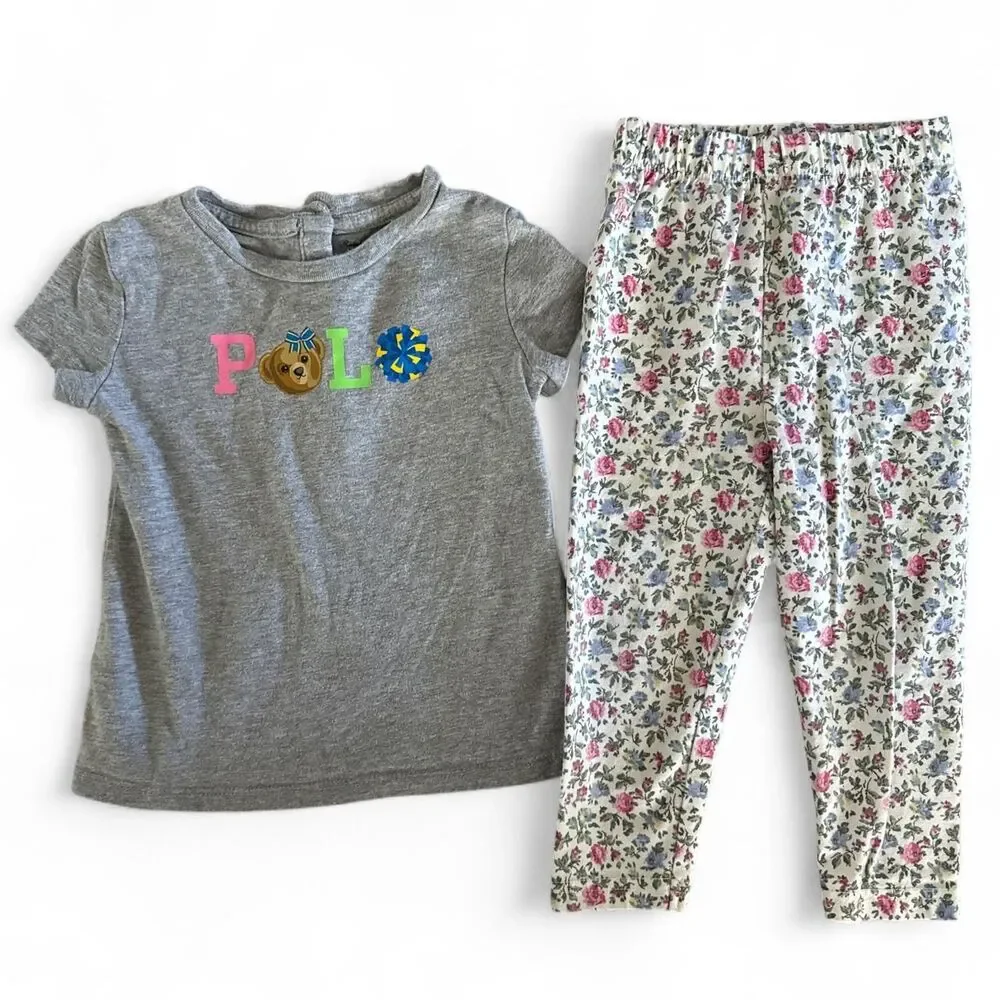 Ralph Lauren Toddler Girl Outfit Set | Polo T-Shirt & Leggings | 18 Months